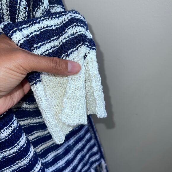 Bon Worth Blue White Boho Fringe Knit Long Maxi Kimono Cardigan Women's L - Picture 3 of 5